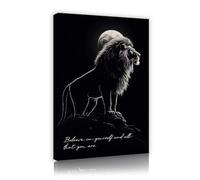 CHERHERART Lion Canvas Wall Art Full Moon Picture Poster Black and White Gothic Silhouette Inspirational Animals Canvas Picture for Office 45x70cm Innerframe