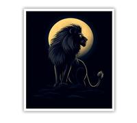 CHERHERART Lion with Full Moon Canvas Wall Art Gold Black Modern Minimalist Wildlife Canvas Print Animals Wall Decor for Living Room Office 30x40cm Frameless