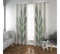 CHERHERART Modern Green Leaf Pattern Cream Blackout Curtains for Living Room Office Study Abstract Plant Grommet Top Drapes 2 Panels Set 2xW52xL84