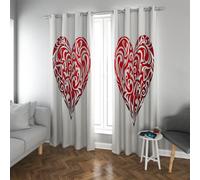 CHERHERART Modern Red White Blackout Curtains Chinese Style Red Heart Pattern for Living Room Bedroom Grommet Top Window Drapes 2 Panels Set 2xW46xL54