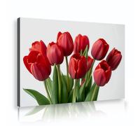 CHERHERART Red Tulips Canvas Wall Art Poster Spring Floral Bouquet Green Leaves Canvas Picture Decor for Living Room Bedroom Dining Room 70x110cm Innerframe