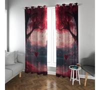 CHERHERART Romantic Forest Blackout Curtains Dreamy Red Trees Falling Hearts Grommet Top Darkening Drapes for Living Room Set of 2 Panels 2xW52xL84