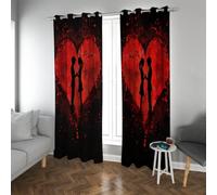 CHERHERART Romantic Kiss Couple Blackout Curtains Modern Red Splash Heart Black Silhouette Window Drapes Grommet Top for Living Room Bedroom 2xW46xL54