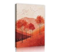 CHERHERART Romantic Red Heart Canvas Picture Prints Artwork Mural for Home Dining Room Cafe Kitchen Autumn Red Maple Forest Canvas Wall Art Decor 25x40cm Innerframe