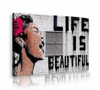 CHERHERART Screaming Woman Canvas Wall Art Life Is Beautiful- Banksy Wall Art Picture Print Ready to Hang for Living Room Office Wall Decor 90x140cm Innerframe