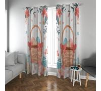 CHERHERART Spring Easter Basket Floral Pattern Blackout Curtains Colorful Eggs Print Grommet Window Darkening Drapes for Living Room 2 Panels 2xW38xL48