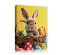 CHERHERART Spring Easter Canvas Pictures for Living Room Colorful Eggs Rabbit Wall Art for Hallway Cute Bunny Poster Prints Picture Murals 35x45cm Innerframe