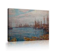 CHERHERART The Harbor of a Thousand Masts Canvas Wall Art Picture Impressionist Paintings Prints Artwork Murals for Home Office Study Bedroom 40x60cm Innerframe