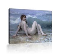 CHERHERART The Wave 1896 by Adolphe Bouguereau Canvas Wall Art Picture Beautiful Woman Beach Canvas Poster Prints for Bedroom Dining Cafe 30x40cm Innerframe