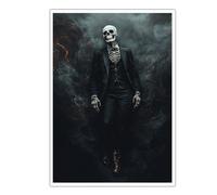 CHERHERART Tuxedo Skeleton Canvas Wall Art for Halloween Home Kitchen Surreal Gothic Gentleman Canvas Poster Horror Skull Picture Prints Artwork 70x100cm Frameless