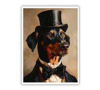 CHERHERART Victorian Gentleman Canvas Prints Artwork Picture Elegant Animals Canvas Wall Art for Office Bedroom Dog Portrait Poster Artwork 87x118cm Frameless