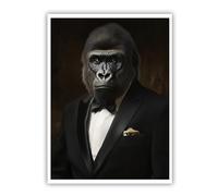 CHERHERART Vintage Elegance Animals Portrait Canvas Paintings Pictures Artwork Print Gentleman Gorilla Canvas Wall Art for Bathroom Office 45x60cm Frameless