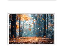 CHERHERART Watercolor Falling Leaves Canvas Wall Art Prints Pictures Autumn Forest Wall Decor Colourful Painting Modern Artwork for Office 70x100cm Frameless