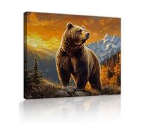 CHERHERART Wildlife Rustic Forest Posters Wall Art Prints Brown Bear Canvas Wall Art for Bedroom Living Room Autumn Mountain Wilderness Picture 65x85cm Innerframe