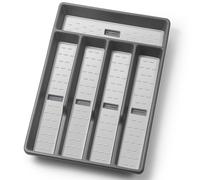 CherHome Silverware Organizer with Cutlery Icons,Silverware Tray for Kitchen Drawer,Plastic Flatware Tableware Silverware Drawer Organizer Utensil Organizer with Non-slip TPR Linings,5-Compartment