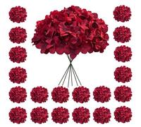 Cherica 20 Pcs Dark Red Hydrangea Artificial Flowers Bulk, Faux Hydrangea Flowers Heads, Artificial Fake Silk Hydrangea Flowers with Stems, Red Flowers Artificial for Decoration Wedding Décor