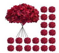 Cherica 20 Pcs Dark Red Hydrangea Artificial Flowers Bulk, Faux Hydrangea Flowers Heads, Artificial Fake Silk Hydrangea Flowers with Stems, Red Flowers Artificial for Decoration Wedding Décor
