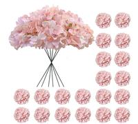 Cherica 20 Pcs Pink Hydrangea Artificial Flowers Bulk, Faux Hydrangea Flowers Heads, Artificial Fake Silk Hydrangea Flowers with Stems, Pink Flowers Artificial for Decoration Wedding Décor
