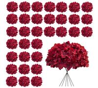 Cherica Dark Red Hydrangea Artificial Flowers Bulk, 30 Pcs Faux Hydrangea Flowers Heads, Artificial Fake Silk Hydrangea Flowers with Stems, Red Flowers Artificial for Decoration Wedding Décor