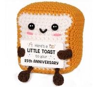 CheriGift 25th Wedding Anniversary Adorable Handmade Crochet Toast 25 Year Anniversary Decoration - Silver Wedding Gifts for Couple Him Her Husband Wife