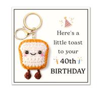 CheriGift 40th Birthday Gifts for Women Men Handmade Crochet Toast Keychain Funny Birthday Gift Keyring with Card and Kraft Box 40 Years Old Keepsake for Parent Friend Sister Brother Husband Wife