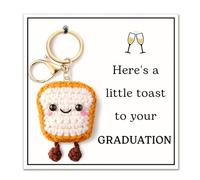 CheriGift Graduation Gifts, Cute Handmade Crochet Toast Keyring | Graduation Season Gift Congratulations Keychain Presents for Her Him Graduates Classmates with Greeting Card and Kraft Box
