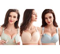 CHERISH 3 Pack Nursing Bras, Cotton Maternity Bra for Breastfeeding Pregnancy Lightly Padded Bralette (90/40BC), Multicolor, XXL Plus Tall