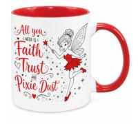 Cherish Charlie Designs Faith Trust & Pixie Dust Mug - Funny Novelty Gift Silly Present Mugs for Women Birthday Christmas for Mum Dad Friend Sister for Men Colleague Secret Santa Work Quotes Red