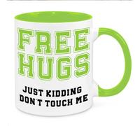 Cherish Charlie Designs Free Hugs Mug - Funny Novelty Gift Silly Present Mugs for Women Birthday Christmas for Mum Dad Friend Sister for Men Teenager Colleague Secret Santa Work Quotes (Green)