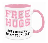 Cherish Charlie Designs Free Hugs Mug - Funny Novelty Gift Silly Present Mugs for Women Birthday Christmas for Mum Dad Friend Sister for Men Teenager Colleague Secret Santa Work Quotes (Pink)