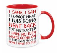 Cherish Charlie Designs Funny Coffee Mug with Coloured Handle & Inside - “I Came, I Saw, I Forgot What I was Doing” - Novelty Tea Cup Gift for Work, Home, Mum, Dad, Colleague (Red)