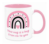 Cherish Charlie Designs Hug in A Mug - Birthday Gifts for Funny Novelty Silly Present Mugs for Women Birthday Christmas for Mum Dad Friend Sister for Men Colleague Secret Santa Work Quotes (Pink)