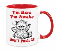Cherish Charlie Designs I'm Here Mug - Funny Novelty Gift Silly Present Mug Birthday Christmas for Mum Dad Friend Sister Brother Grandparents for Man Woman Secret Santa Work Quotes (Red)