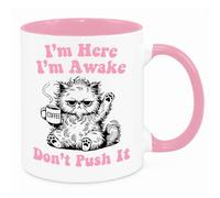 Cherish Charlie Designs I'm Here Mug - Funny Novelty Gift Silly Present Mug Birthday Christmas for Mum Dad Friend Sister Brother Grandparents for Man Woman Secret Santa Work Quotes (Pink)