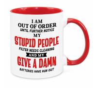 Cherish Charlie Designs I'm Out of Order Mug - Birthday Christmas Funny Present Novelty Gift for Mum Dad Friend Sister Brother Grandparents Gift for Him Her Secret Santa Funny Quotes Coffee Mug (Red)
