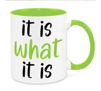 Cherish Charlie Designs It is What It is Mug - Funny Novelty Gift Silly Present Mug Birthday Christmas for Mum Dad Friend Sister Brother Grandparents for Man Woman Secret Santa Work Quotes (Green)