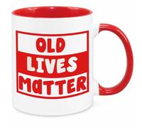 Cherish Charlie Designs Old Lives Matter Mug - Funny Novelty Gift Silly Present Mug Birthday Christmas for Mum Dad Friend Sister Brother Grandparents for Man Woman Secret Santa Work Quotes (Red)