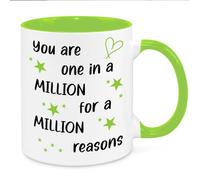 Cherish Charlie Designs One in A Million, Friendship Quote Mug, Birthday Gifts for Best Friend, Sister, Mum, Wife, Grandma, Appreciation Gift, Thank You Gift (Green)
