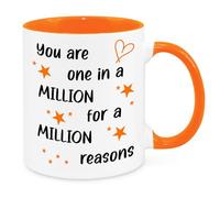 Cherish Charlie Designs One in A Million, Friendship Quote Mug, Birthday Gifts for Best Friend, Sister, Mum, Wife, Grandma, Appreciation Gift, Thank You Gift (Orange)