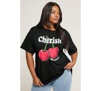 'Cherish' Cherry Slogan T-Shirt Yours Black 14