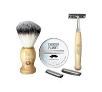 Cherish Eco Razor Shaving Kit - Bamboo Handle Razor, 3 Blades, Hemp & Coconut Oil Peppermint Shaving Soap, Bamboo Shaving Brush - Sustainable Grooming Gift Set for Men