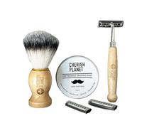 Cherish Eco Razor Shaving Kit - Bamboo Razor, 3 Blades, Hemp & Coconut Peppermint Soap, Bamboo Brush - Luxury Gift Set for Men, Grooming Essentials