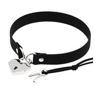 CHERISH Heart Padlock Choker Necklace Gothic Punk Collar Rock Leather Necklace with Key (Black)