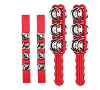 Cherishching Plastic Jingle Stick Jingle Bells Latin Hand Sleigh Bells with Wrist Bells Ankle Bells Percussion Musical Tambourine Stick (Red 4 PCS)