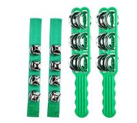 Cherishching Plastic Jingle Stick Jingle Bells Latin Hand Sleigh Bells with Wrist Bells Ankle Bells Percussion Musical Tambourine Stick (Green 4 PCS)