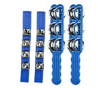 Cherishching Plastic Jingle Stick Jingle Bells Latin Hand Sleigh Bells with Wrist Bells Ankle Bells Percussion Musical Tambourine Stick (Blue 4 PCS)