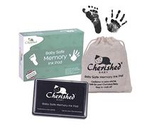 Cherished Baby - Black Ink Handprint/Footprint Ink Pad Kit - 100% Baby Safe (Complies with ASTM-D4236) Comes with Lifetime Inkpad Guarantee + Organic Drawstring Bag & Retail Gift Box