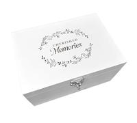 "Cherished Memories" Engraved Keepsake Box | White Wooden Storage | Reusable Memory Box for Any Occasion & Memorial | 30cm x 23cm x 18cm