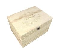 Cherished Memories Engraved Wooden Keepsake Box | Personalised Pine Memory Box for Weddings, Anniversaries, New Baby & Memorials | W16cm x D11cm x H9cm