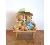 Cherished Teddies Carter and Elsie Figurine, #302791, Brown Glossy, Friendship, Weather, Birthday